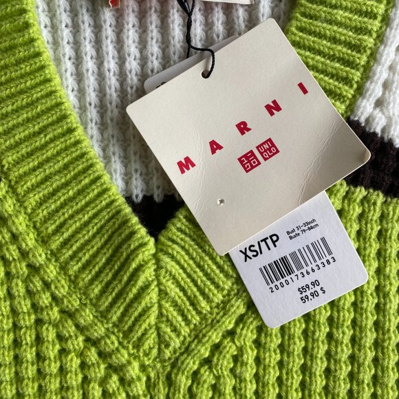 Uniqlo x Marni popcorn knitted v-neck vest - lime green chartreuse - Picture 5 of 6